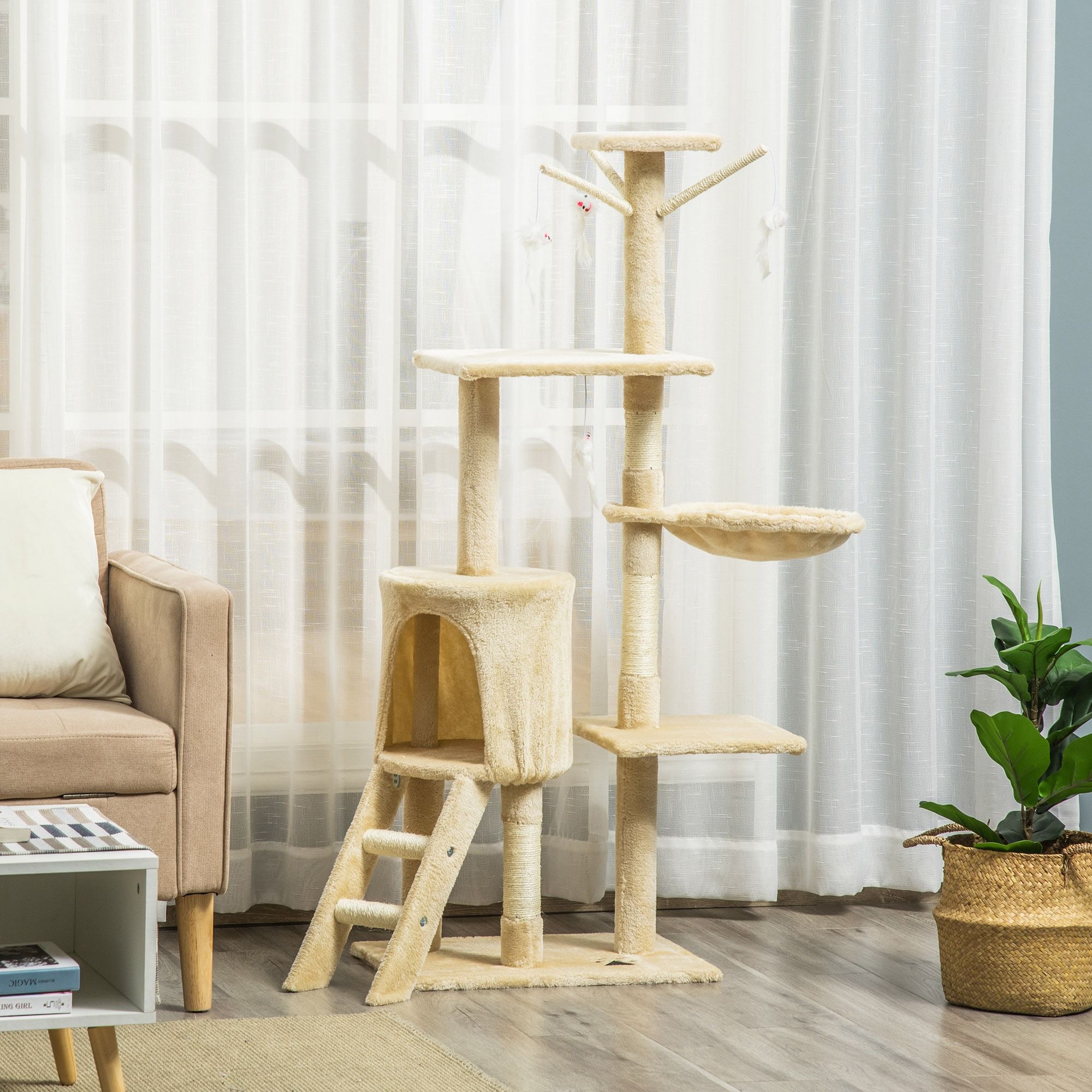 CARLA HOME 134cm Cat Tree for Indoor Cats w/ Hammock, Plush Perch & Sisal