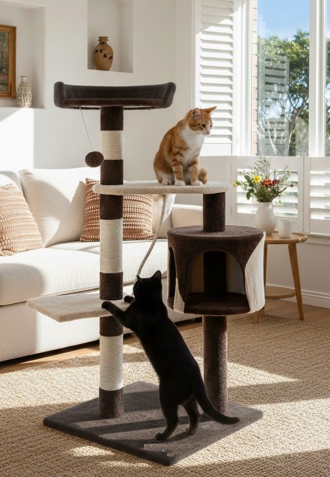CARLA HOME 140cm Cat Tree for Indoor Cats w/ Plush Perch, Sisal Scratching Posts
