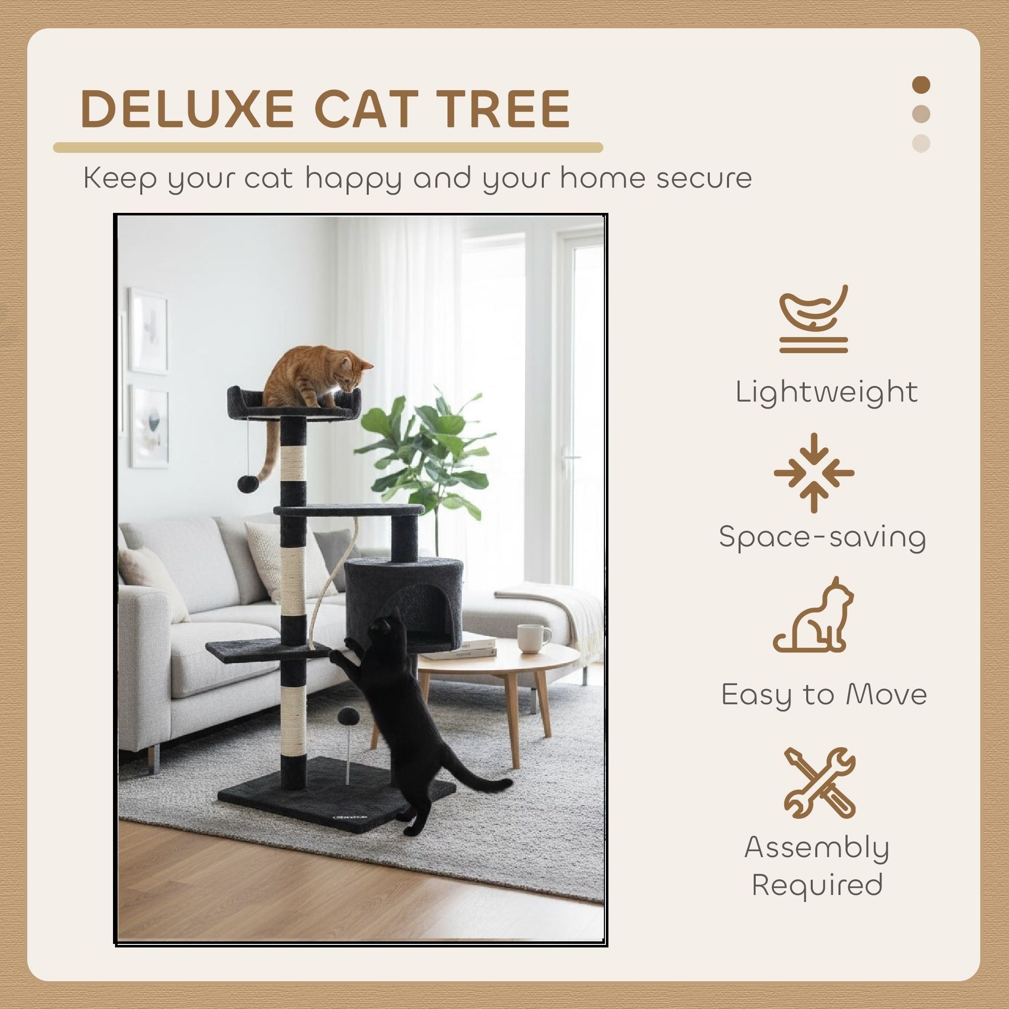 CARLA HOME 140cm Cat Tree for Indoor Cats w/ Plush Perch, Sisal Scratching Posts