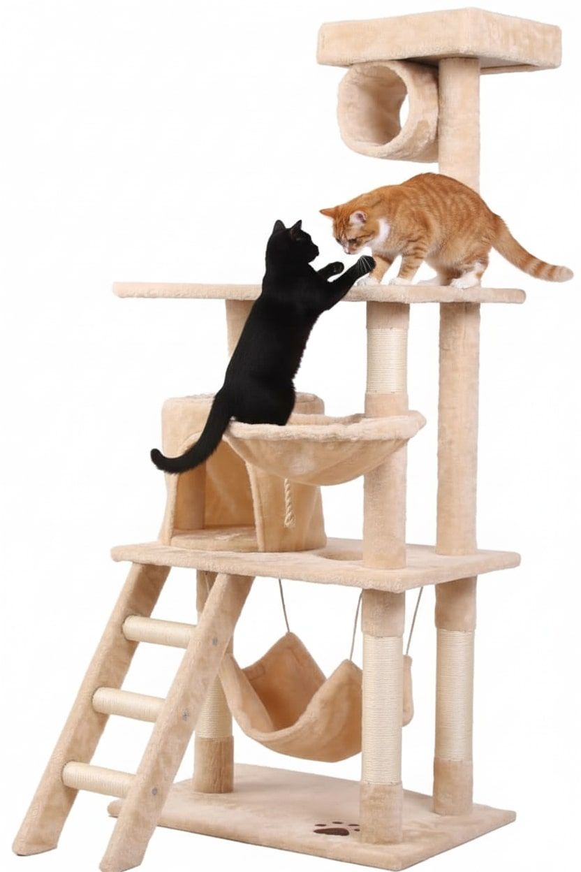 CARLA HOME 141cm Cat Tree Tower for Indoor Cats w/ Plush Perch, Ladder, Sisal