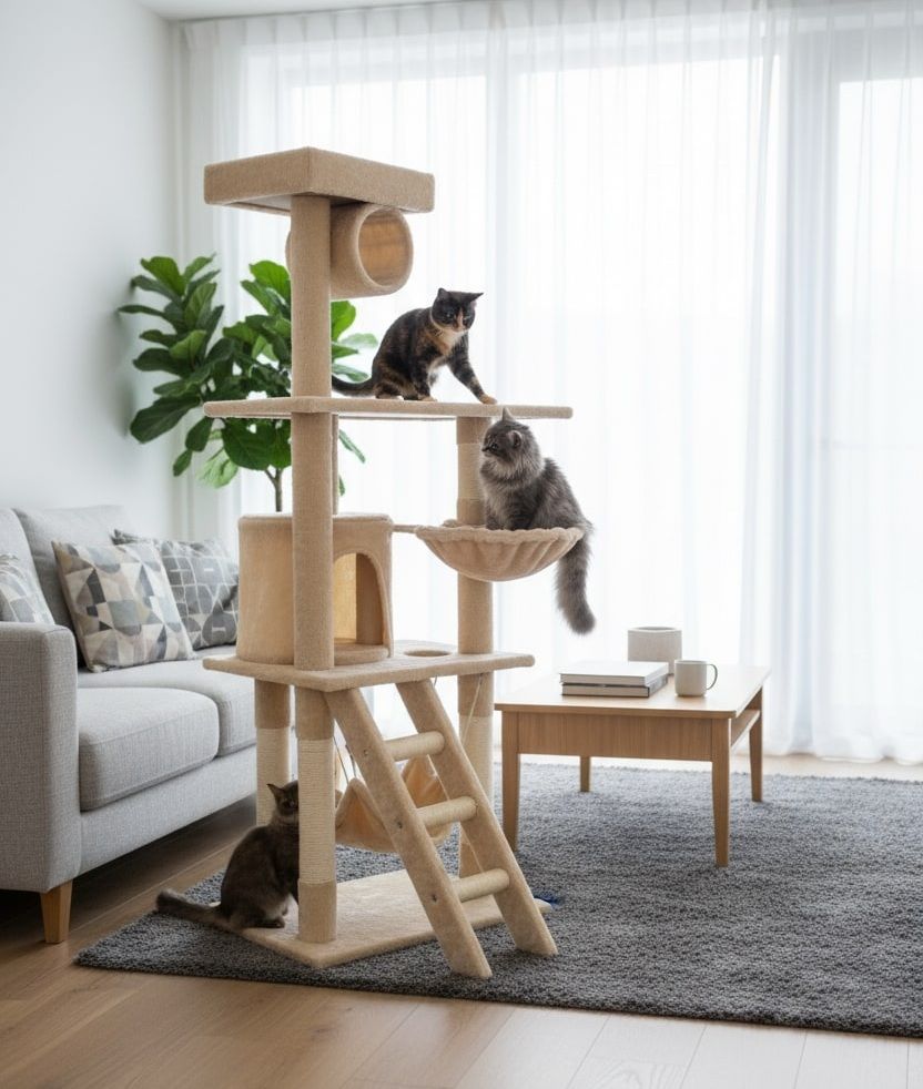 CARLA HOME 141cm Cat Tree Tower for Indoor Cats w/ Plush Perch, Ladder, Sisal