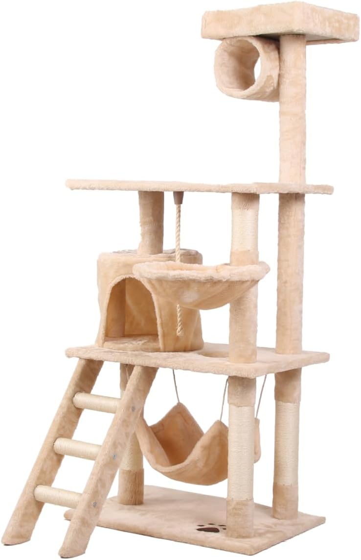 CARLA HOME 141cm Cat Tree Tower for Indoor Cats w/ Plush Perch, Ladder, Sisal