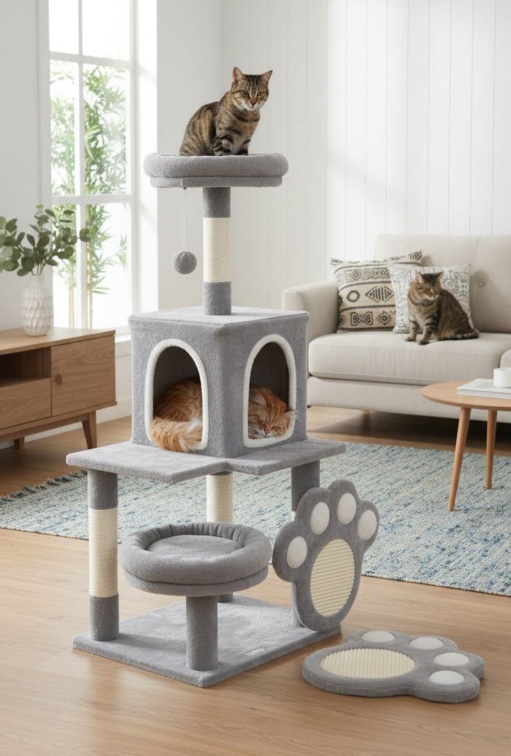 CARLA HOME Large Cat Tree Tower for Indoor Cats w/ Plush Perch, Cat Condo