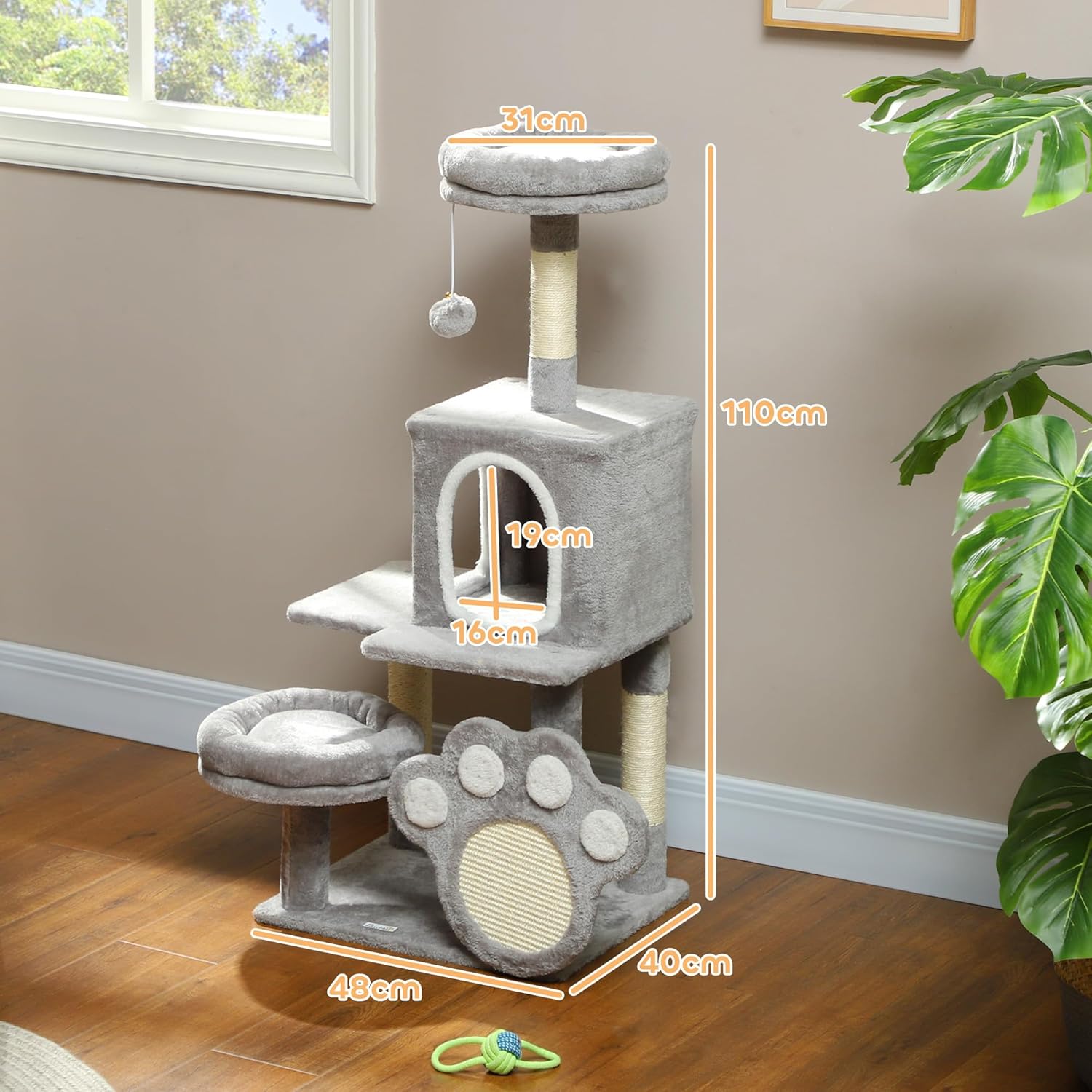 CARLA HOME Large Cat Tree Tower for Indoor Cats w/ Plush Perch, Cat Condo