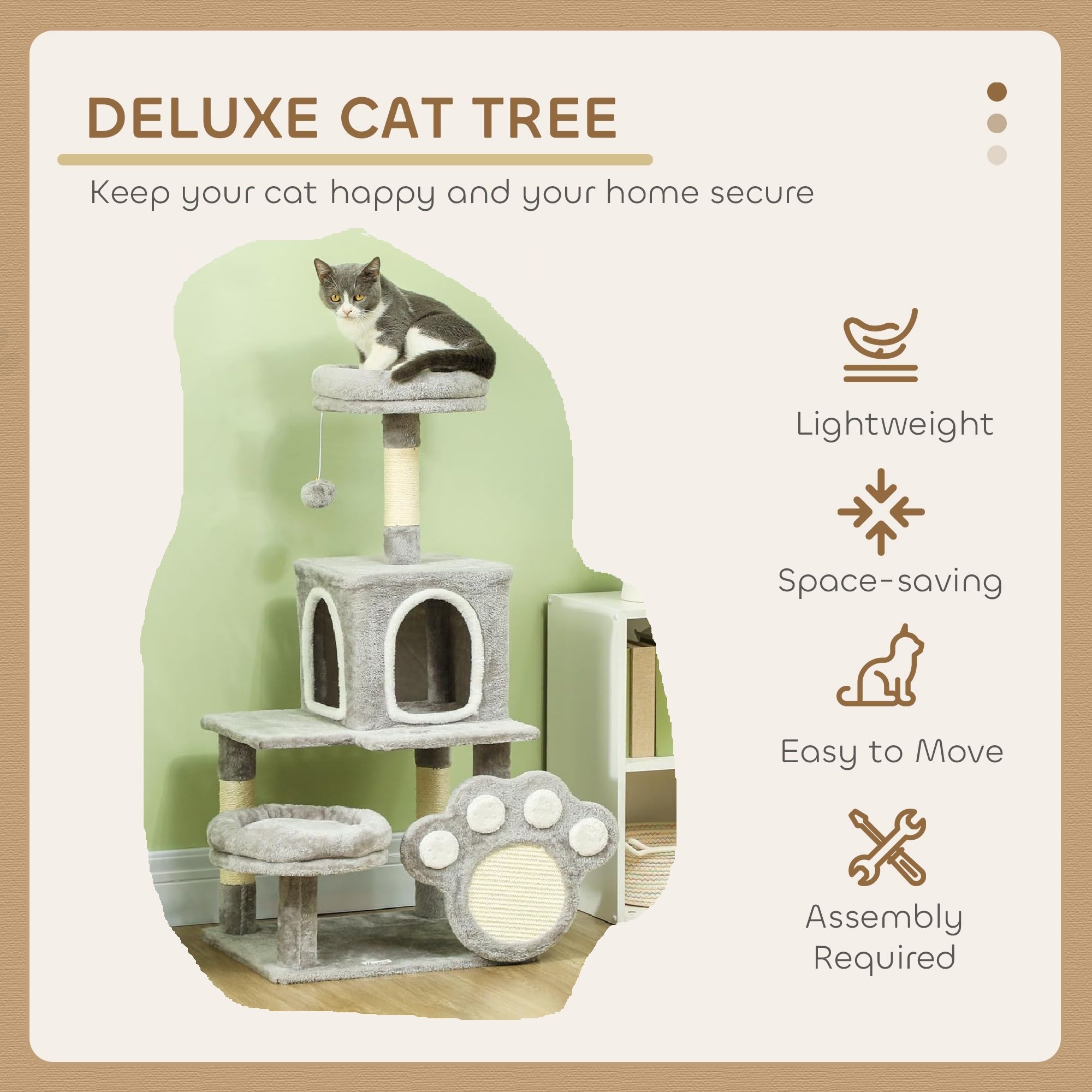 CARLA HOME Large Cat Tree Tower for Indoor Cats w/ Plush Perch, Cat Condo
