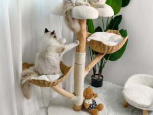 Cat Tree Scratcher Plush Sisal Willow Wood w Basket Cushion