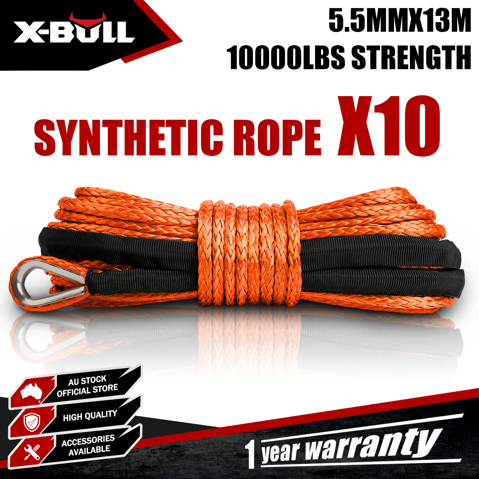 X-BULL Dyneema Synthetic Rope Winch Cable SK75 5.5MM x 13M Car Tow Recovery