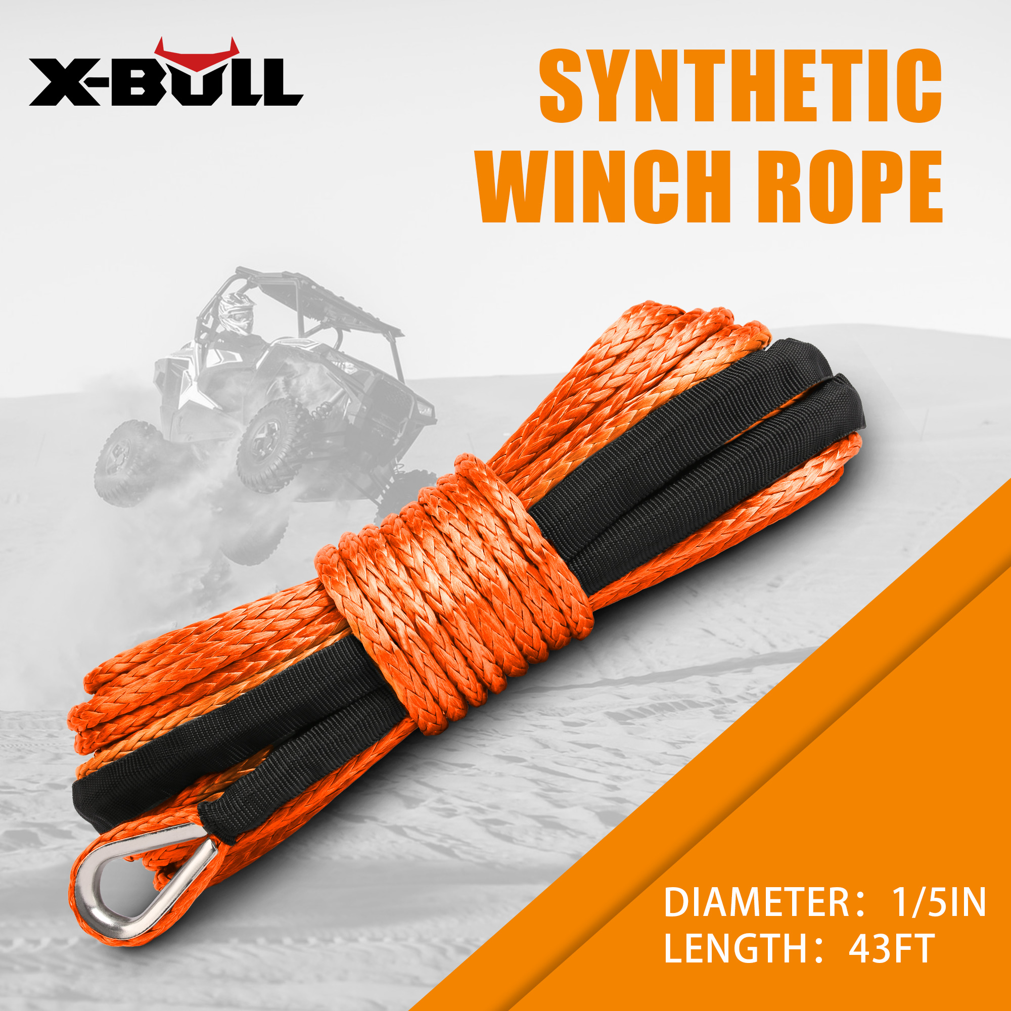 X-BULL Dyneema Synthetic Rope Winch Cable SK75 5.5MM x 13M Car Tow Recovery