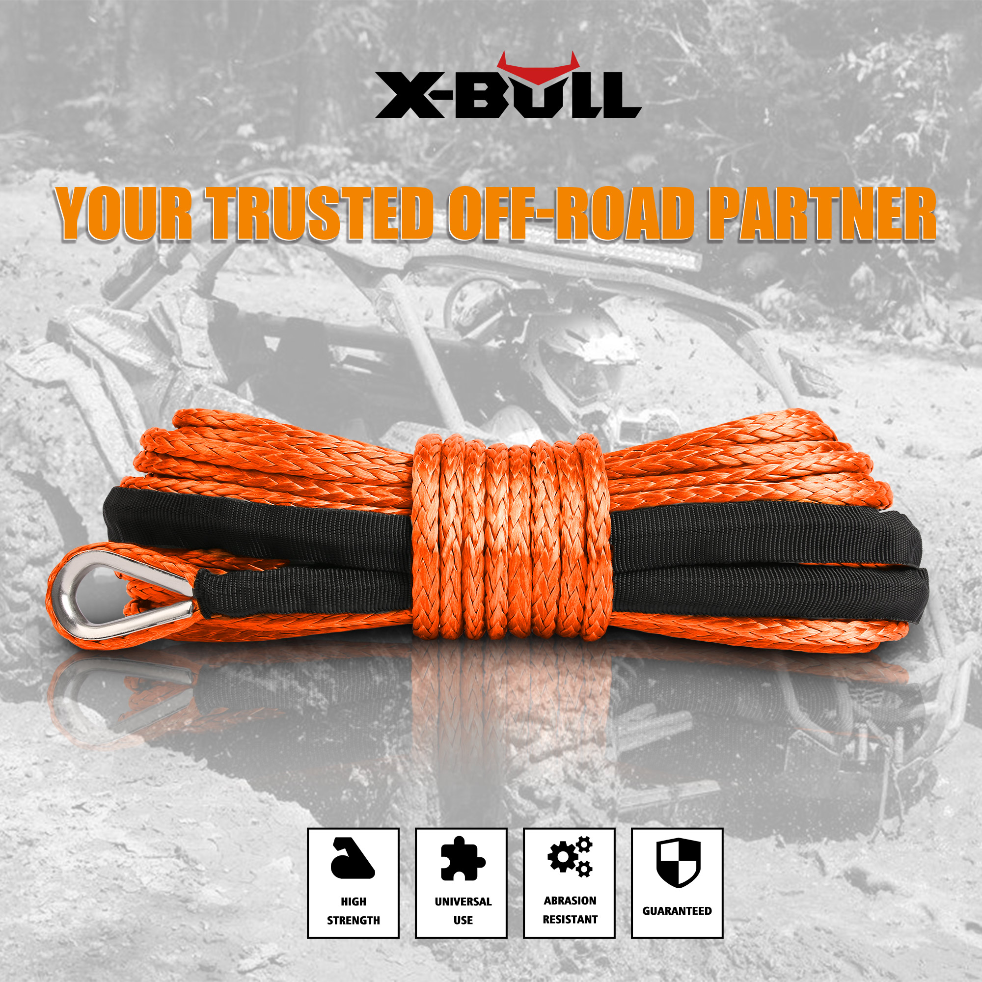X-BULL Dyneema Synthetic Rope Winch Cable SK75 5.5MM x 13M Car Tow Recovery