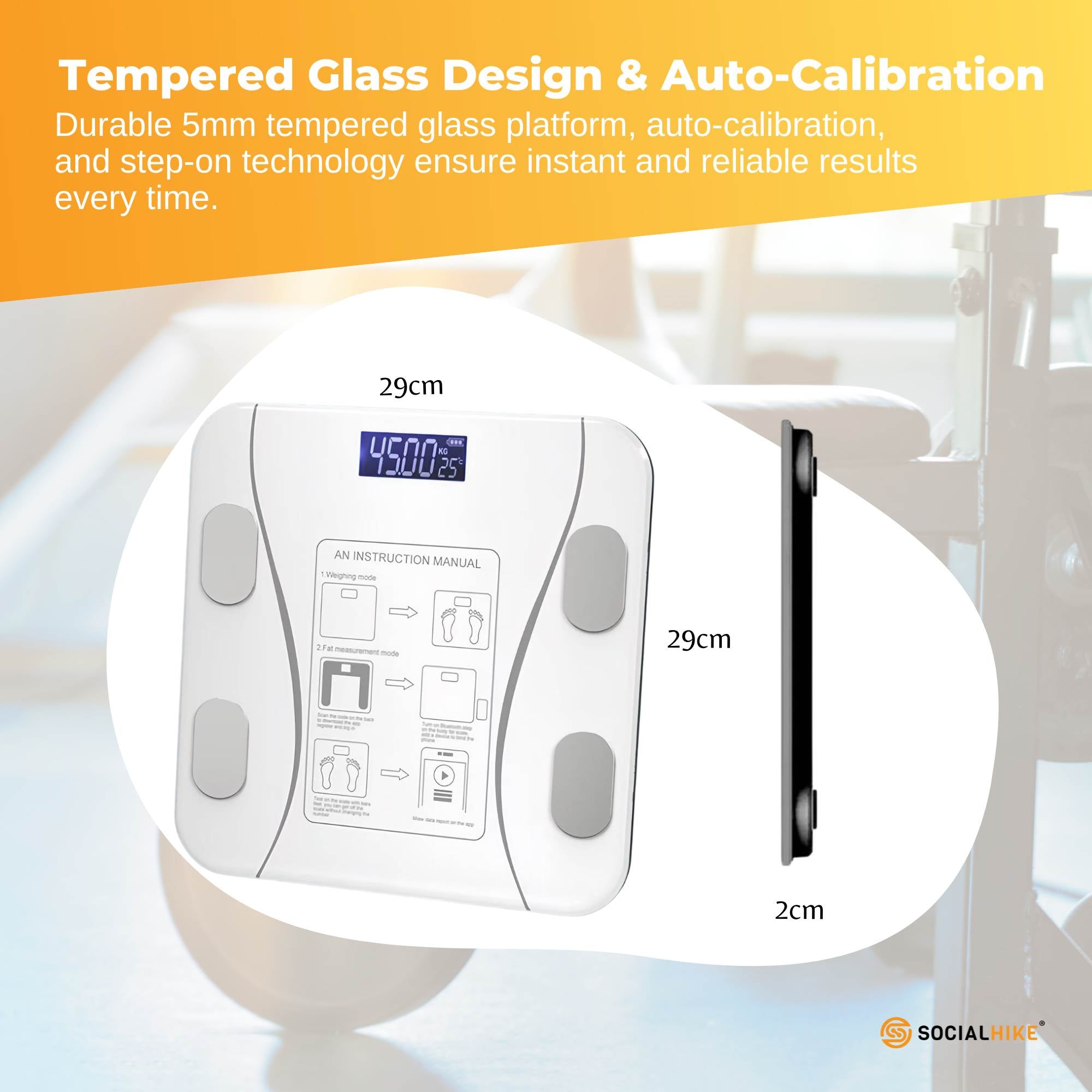 Bluetooth Smart Body Fat Scale White - Digital BMI Weight USB Recharge with App