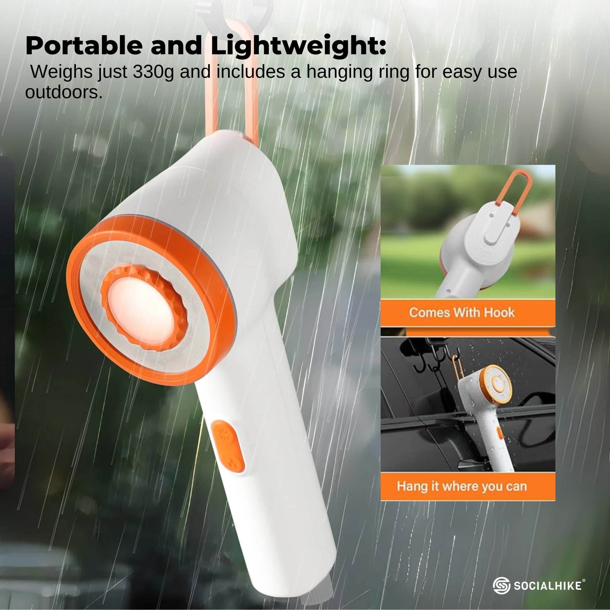 Social Hike Portable Camping Shower Head - Outdoor Rechargeable Pump LED Light