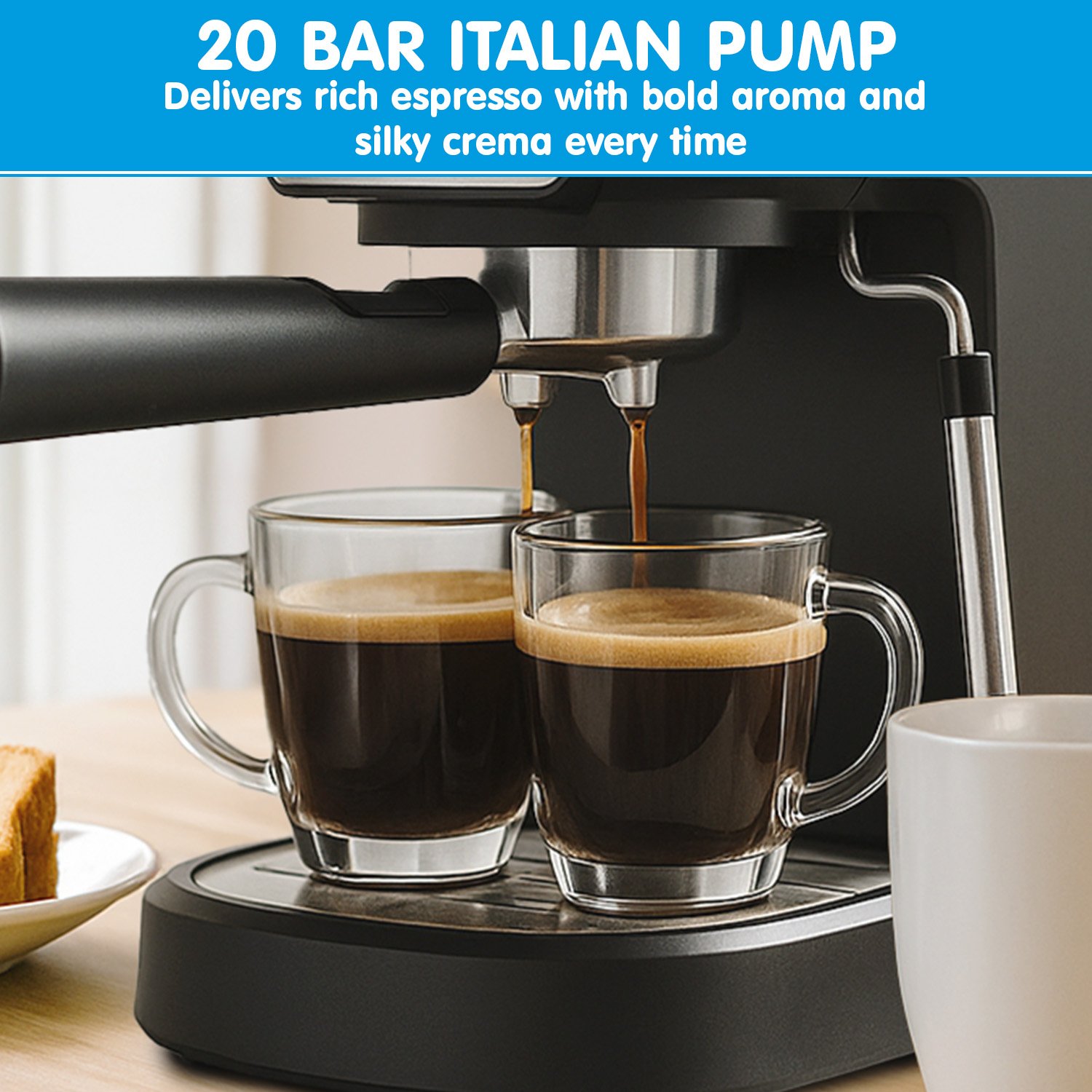 Pronti KCM-850D Coffee Machine 20 Bar Espresso Maker w/ Milk Frother & 1.25L