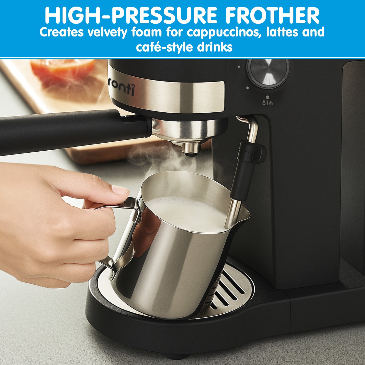 Pronti KCM-850D Coffee Machine 20 Bar Espresso Maker w/ Milk Frother & 1.25L
