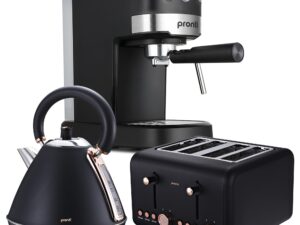 Pronti Breakfast Set w/ Rose Gold Kettle & Toaster w/ 1.2L Espresso Machine