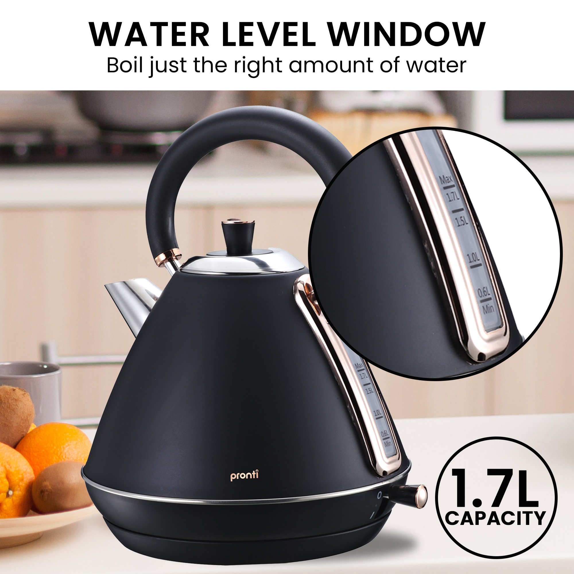 Pronti Breakfast Set w/ Rose Gold Kettle & Toaster w/ 1.2L Espresso Machine