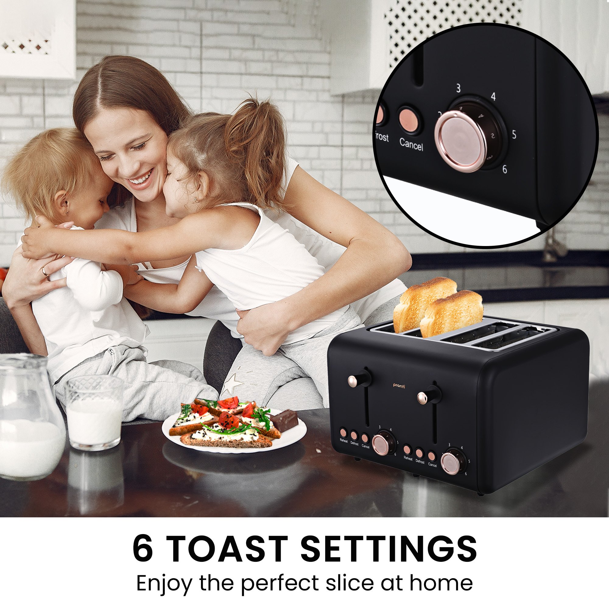 Pronti Breakfast Set w/ Rose Gold Kettle & Toaster w/ 1.2L Espresso Machine