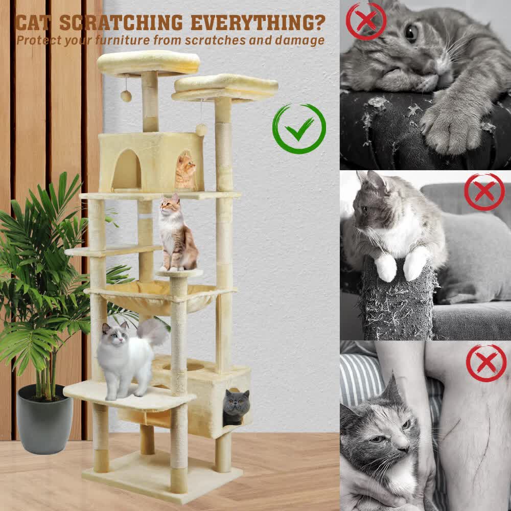 VaKa 184cm Road Cat Tree Tower Scratching Post Scratcher Condo with Big Hammock