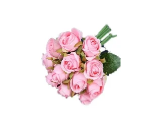 12 Heads Silk Rose Artificial Flowers Fake Bouquet - pink