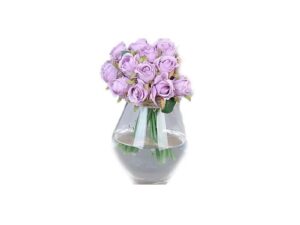 12 Heads Silk Rose Artificial Flowers Fake Bouquet - Purple