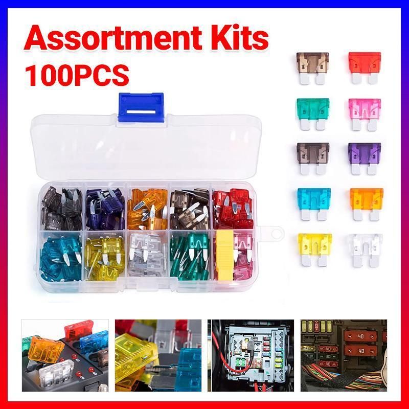 100PCS Standard Blade Auto Car Assorted Fuses Assortment Kits Sets 2A-35A w/ Box