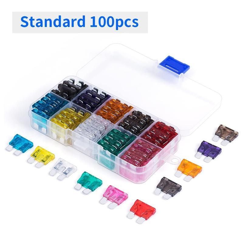 100PCS Standard Blade Auto Car Assorted Fuses Assortment Kits Sets 2A-35A w/ Box