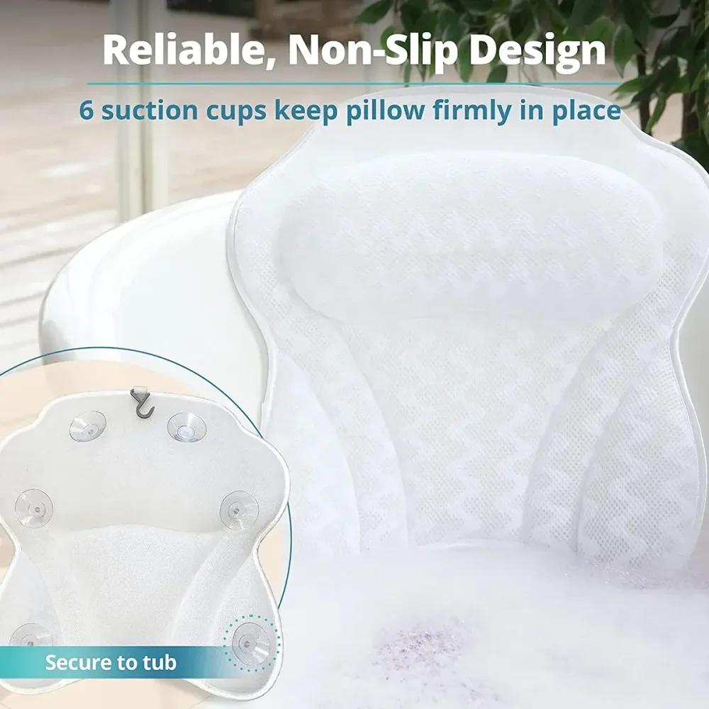 3D Breathable Mesh Bathtub Pillow Non Slip For Bathroom Spa Neck Back Support