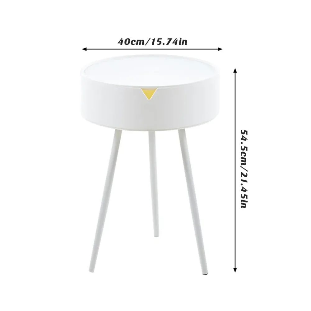 Modern Round Bedside Table with Storage White Small Coffee Side Table 40cm