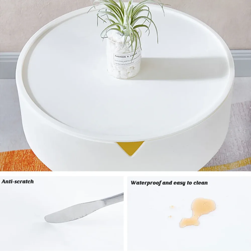 Modern Round Bedside Table with Storage White Small Coffee Side Table 40cm