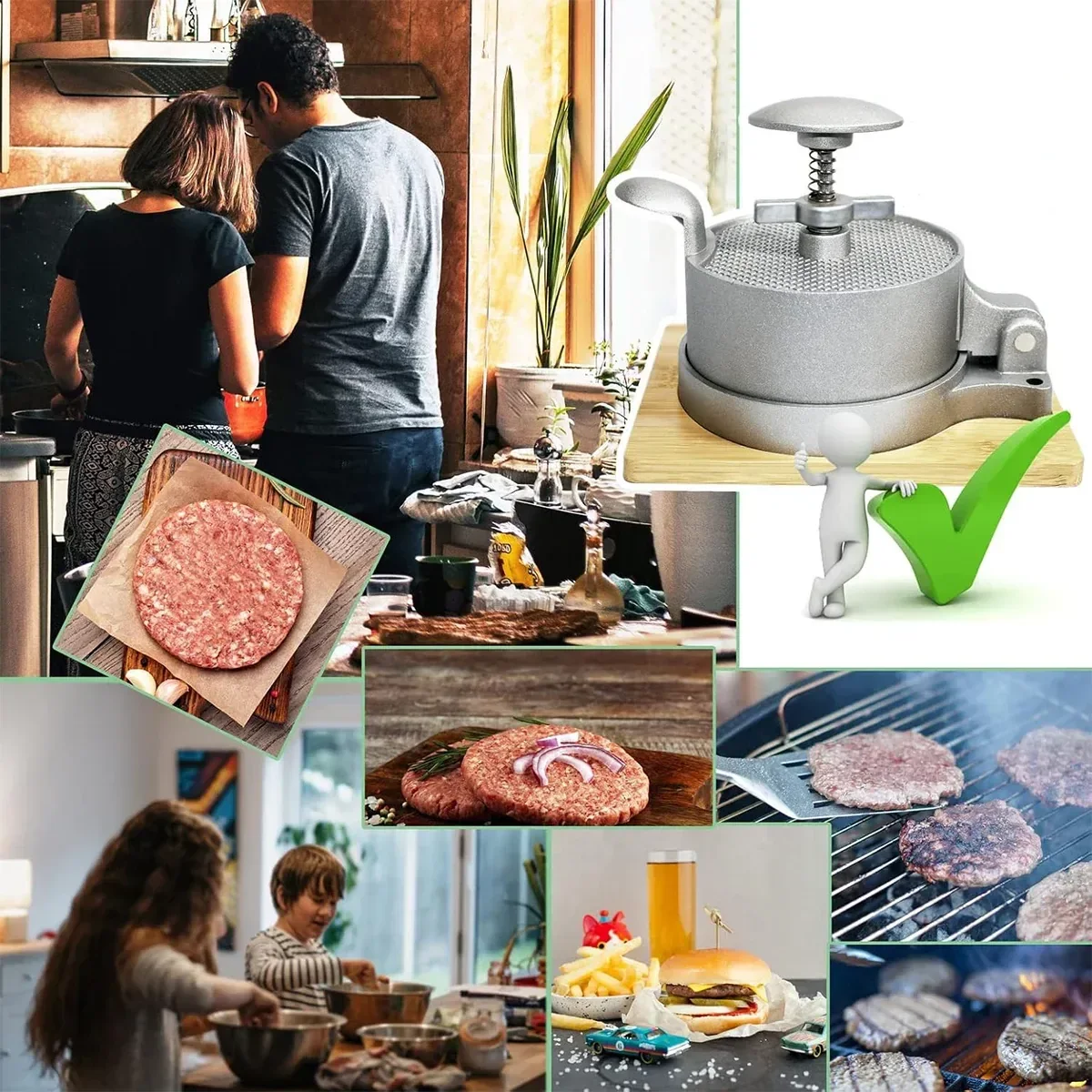 Flip Top Burger Press Meat Patty Maker Mould Filling Tool for Kitchen Hamburger