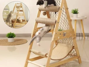 Cat Climbing Frame Wooden Cat Rack Multi Cat Play and Sleep Net for Indoor Use