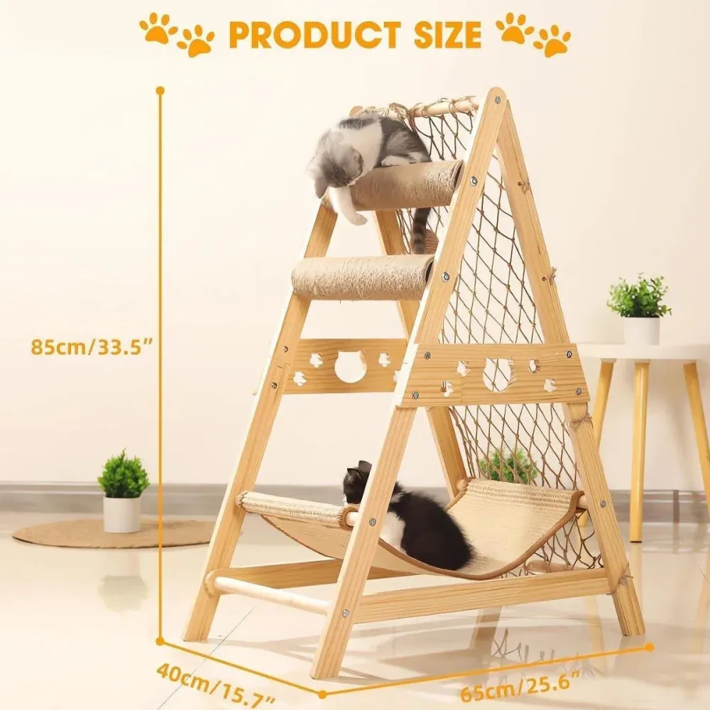 Cat Climbing Frame Wooden Cat Rack Multi Cat Play and Sleep Net for Indoor Use