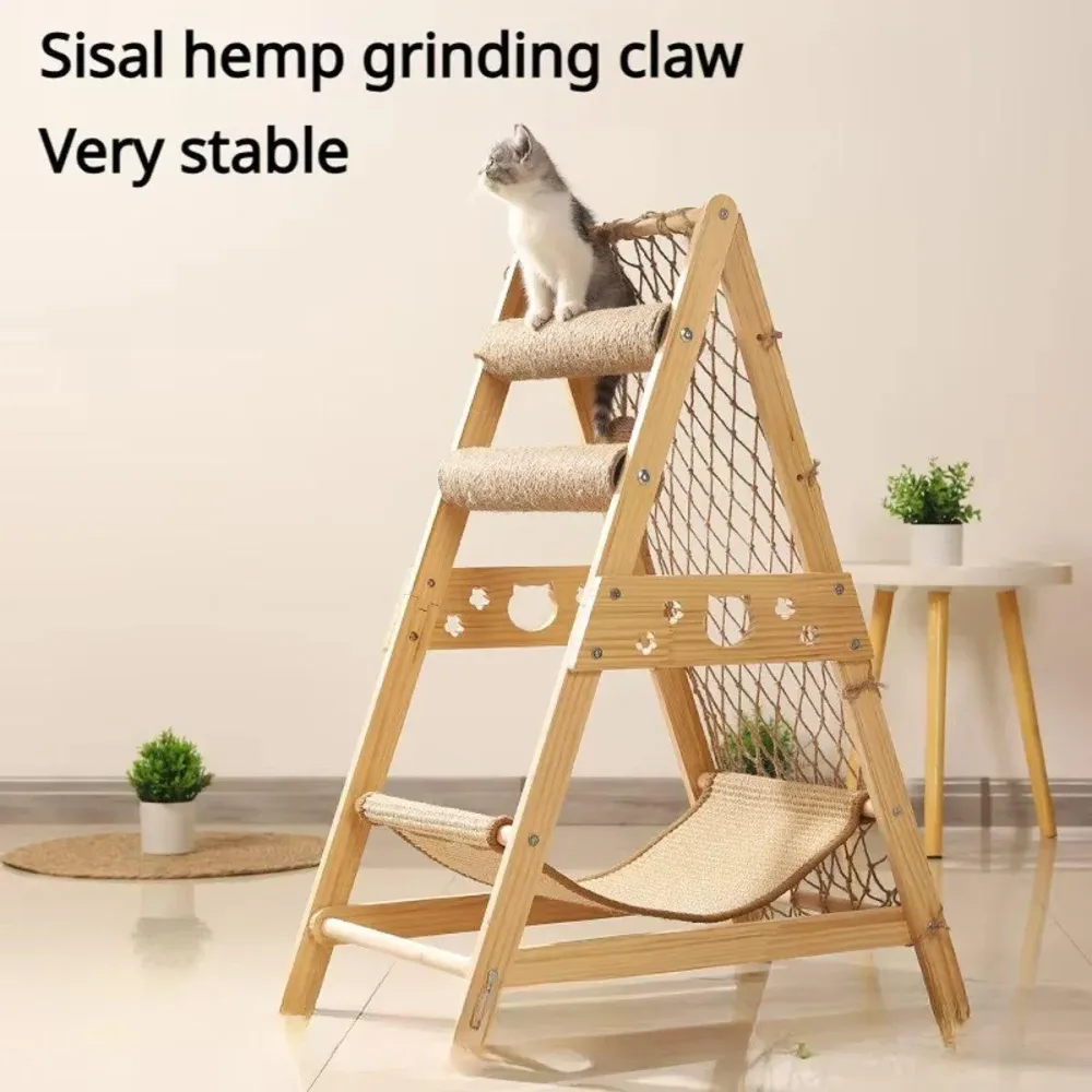 Cat Climbing Frame Wooden Cat Rack Multi Cat Play and Sleep Net for Indoor Use