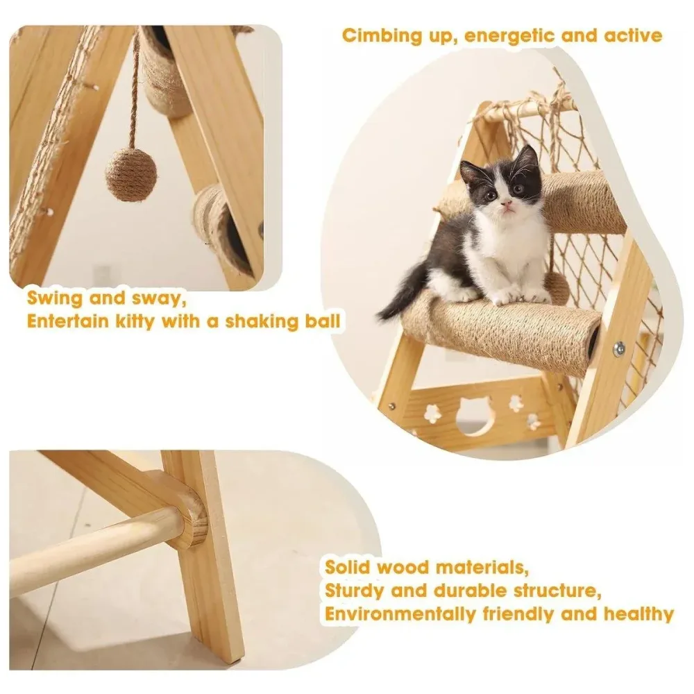 Cat Climbing Frame Wooden Cat Rack Multi Cat Play and Sleep Net for Indoor Use