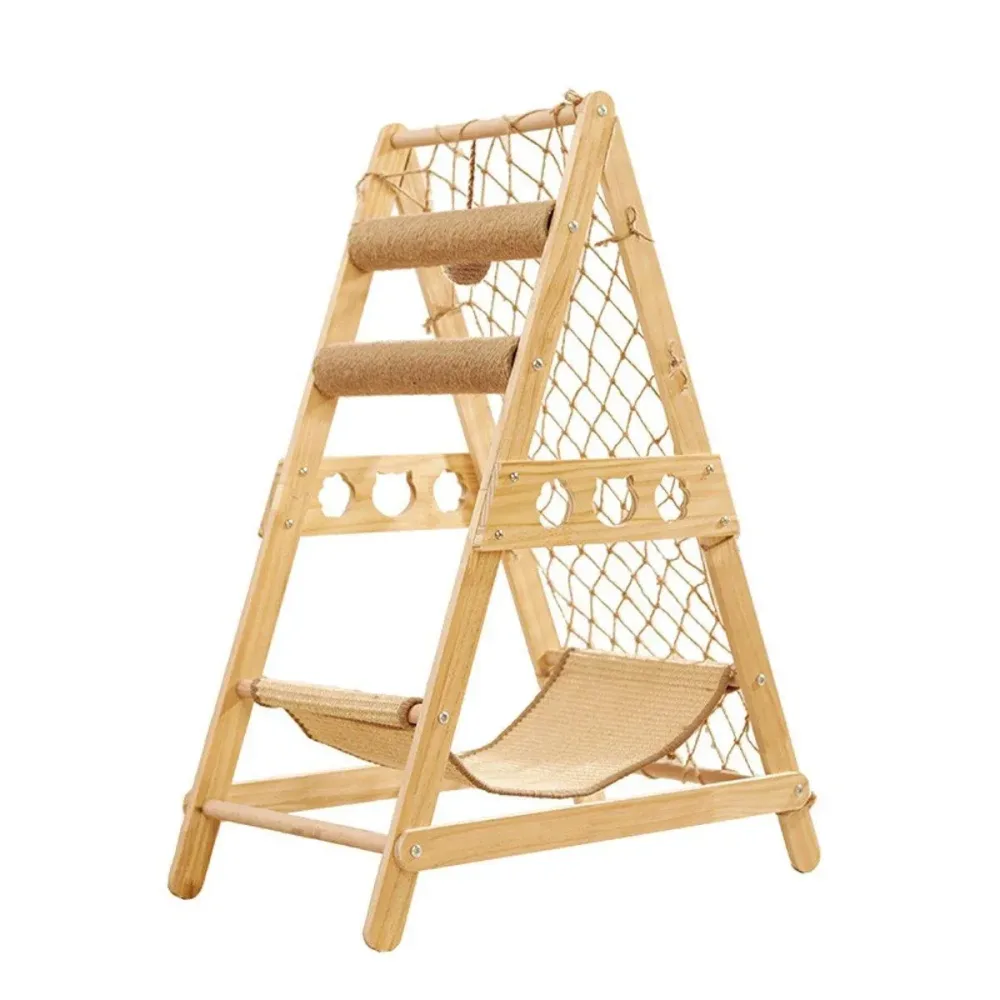 Cat Climbing Frame Wooden Cat Rack Multi Cat Play and Sleep Net for Indoor Use
