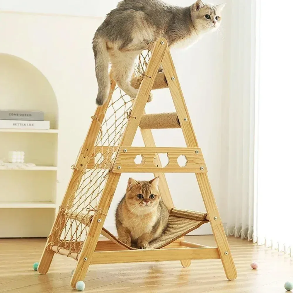 Cat Climbing Frame Wooden Cat Rack Multi Cat Play and Sleep Net for Indoor Use