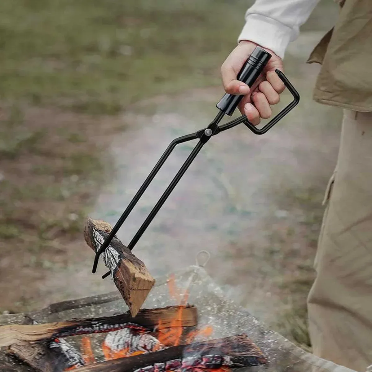 Barbecue Charcoal Tongs Fire Lifting Tool Metal Clamp For Outdoor Cooking Grill