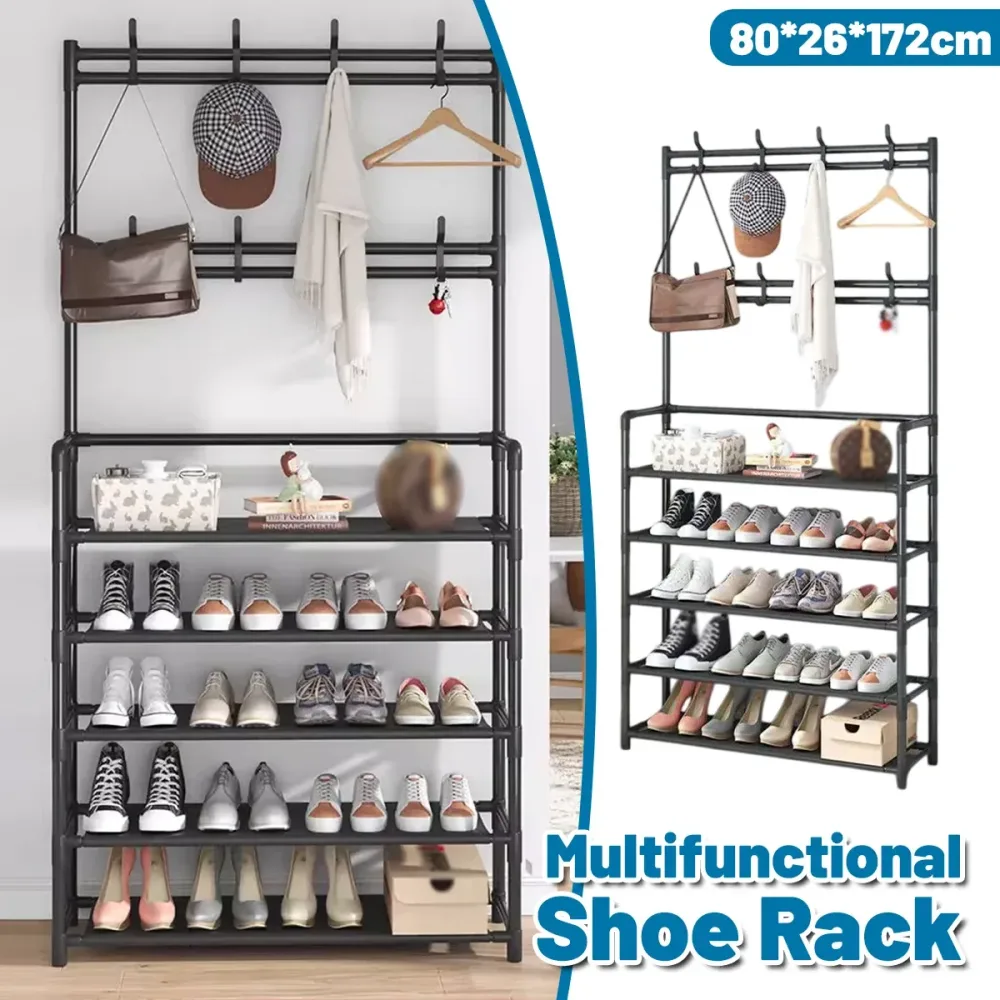 Combined Hat Shoe Coat Rack All in One Entryway Shoe Stand Clothes Hanger