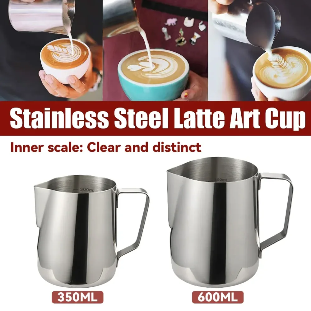 Stainless Steel Latte Art Cup 350ml 600ml Milk Frothing Pitcher Coffee Barista