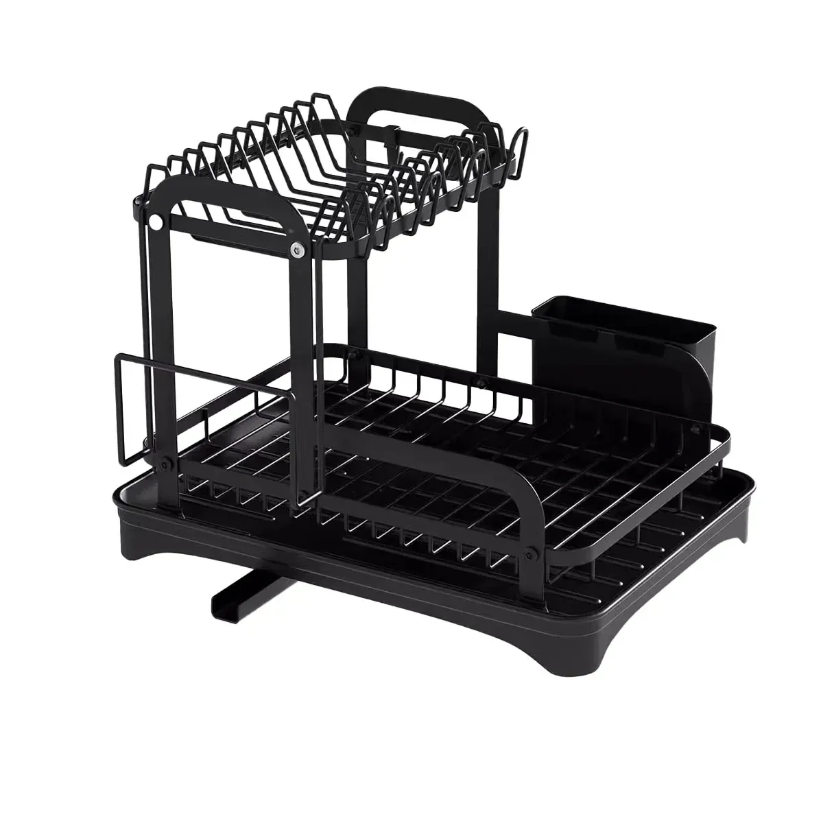 Kitchen Dish Drying Rack 2 Tier Carbon Steel Black 42x30x32cm Telescopic Drain