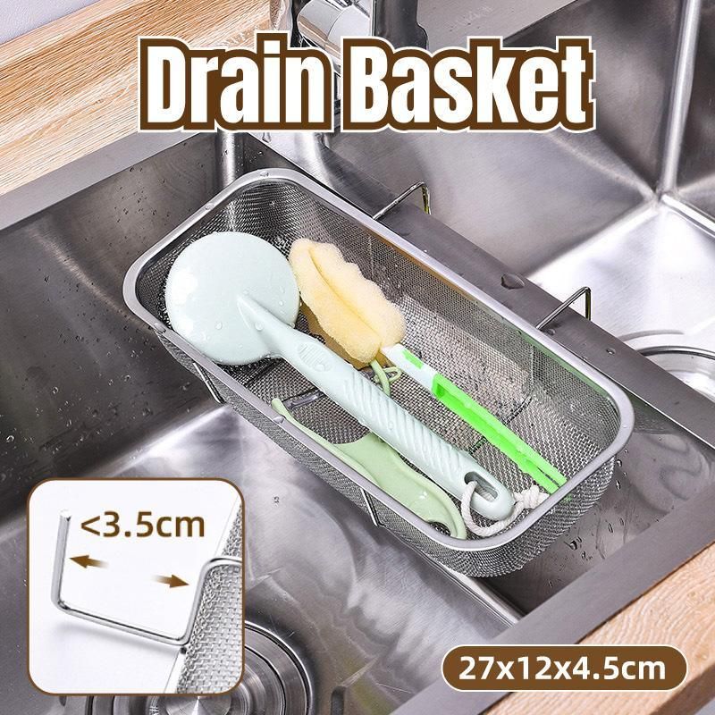 Stainless Steel Sink Drainer Basket Rack for Kitchen Dish Drying and Storage