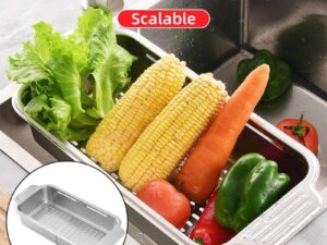 304 Stainless Steel Retractable Sink Drain Basket Kitchen Storage Rack