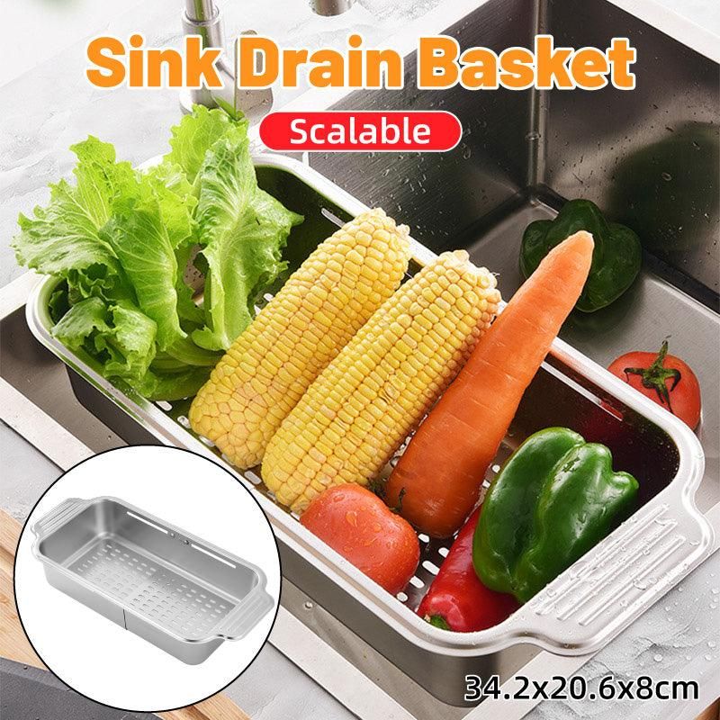 304 Stainless Steel Retractable Sink Drain Basket Kitchen Storage Rack