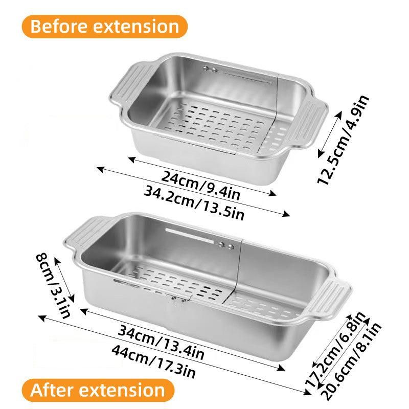 304 Stainless Steel Retractable Sink Drain Basket Kitchen Storage Rack
