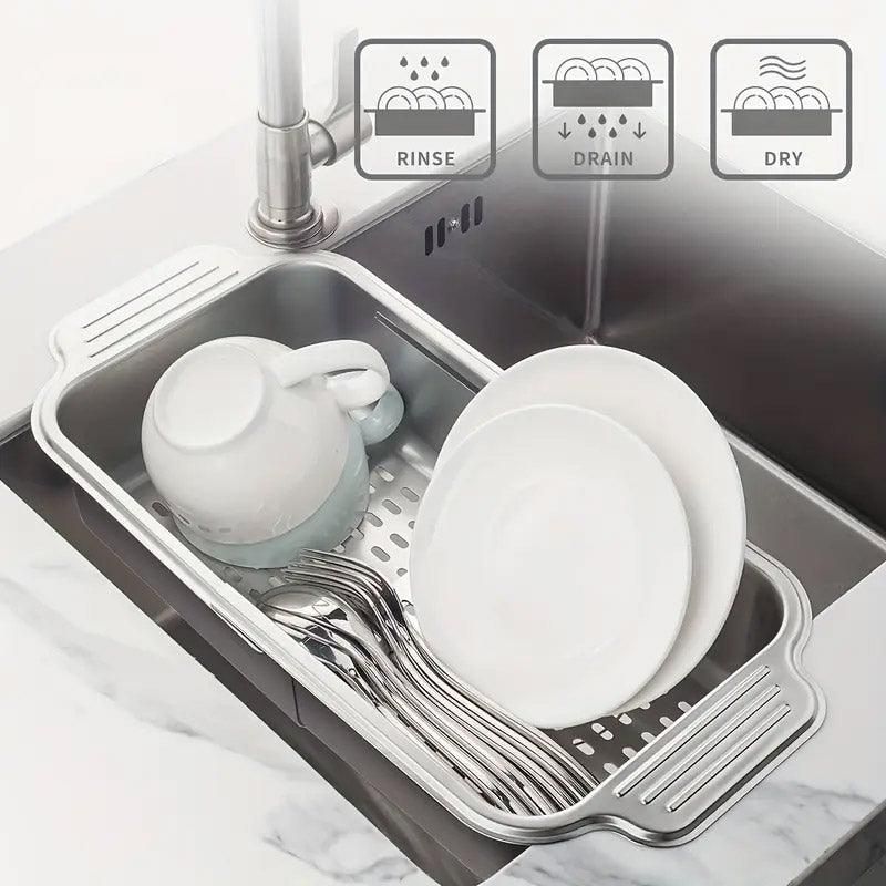 304 Stainless Steel Retractable Sink Drain Basket Kitchen Storage Rack
