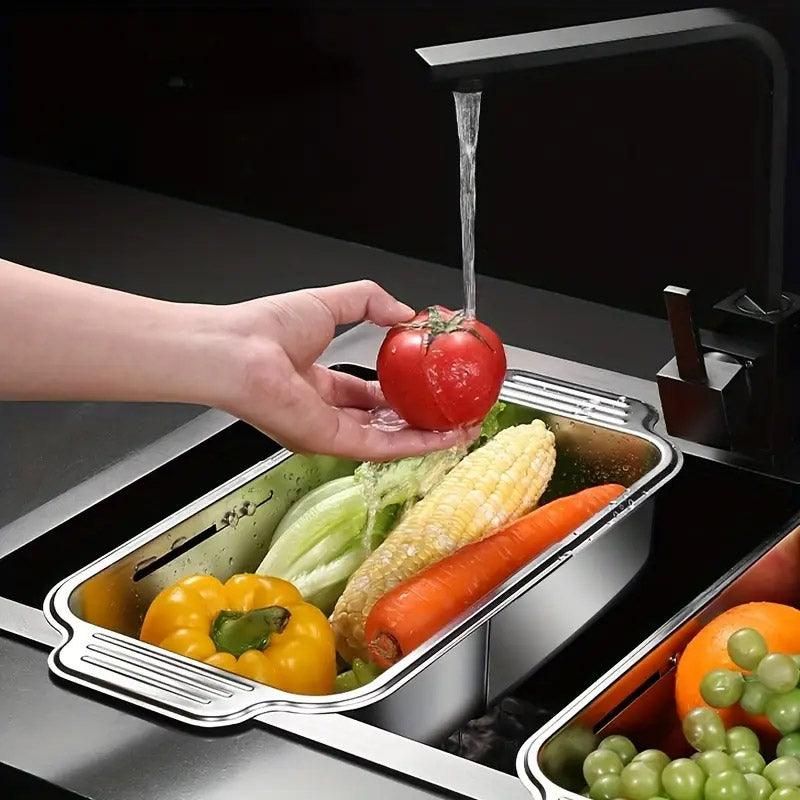 304 Stainless Steel Retractable Sink Drain Basket Kitchen Storage Rack