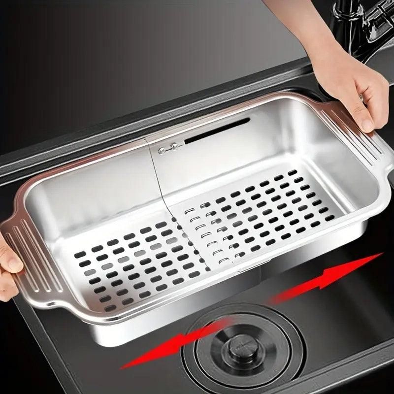 304 Stainless Steel Retractable Sink Drain Basket Kitchen Storage Rack