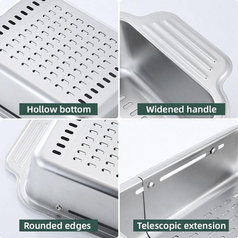 304 Stainless Steel Retractable Sink Drain Basket Kitchen Storage Rack