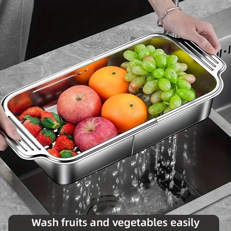 304 Stainless Steel Retractable Sink Drain Basket Kitchen Storage Rack