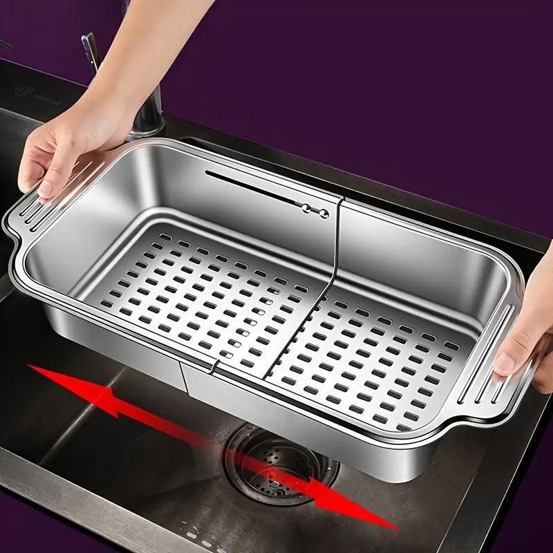 304 Stainless Steel Retractable Sink Drain Basket Kitchen Storage Rack