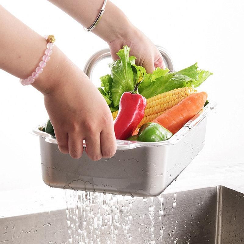 304 Stainless Steel Retractable Sink Drain Basket Kitchen Storage Rack